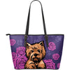 Yorkshire Terriers & Roses Leather Tote Bag-grizzshop