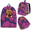 Yorkshire Terriers & Roses Pattern Print Backpack-grizzshop