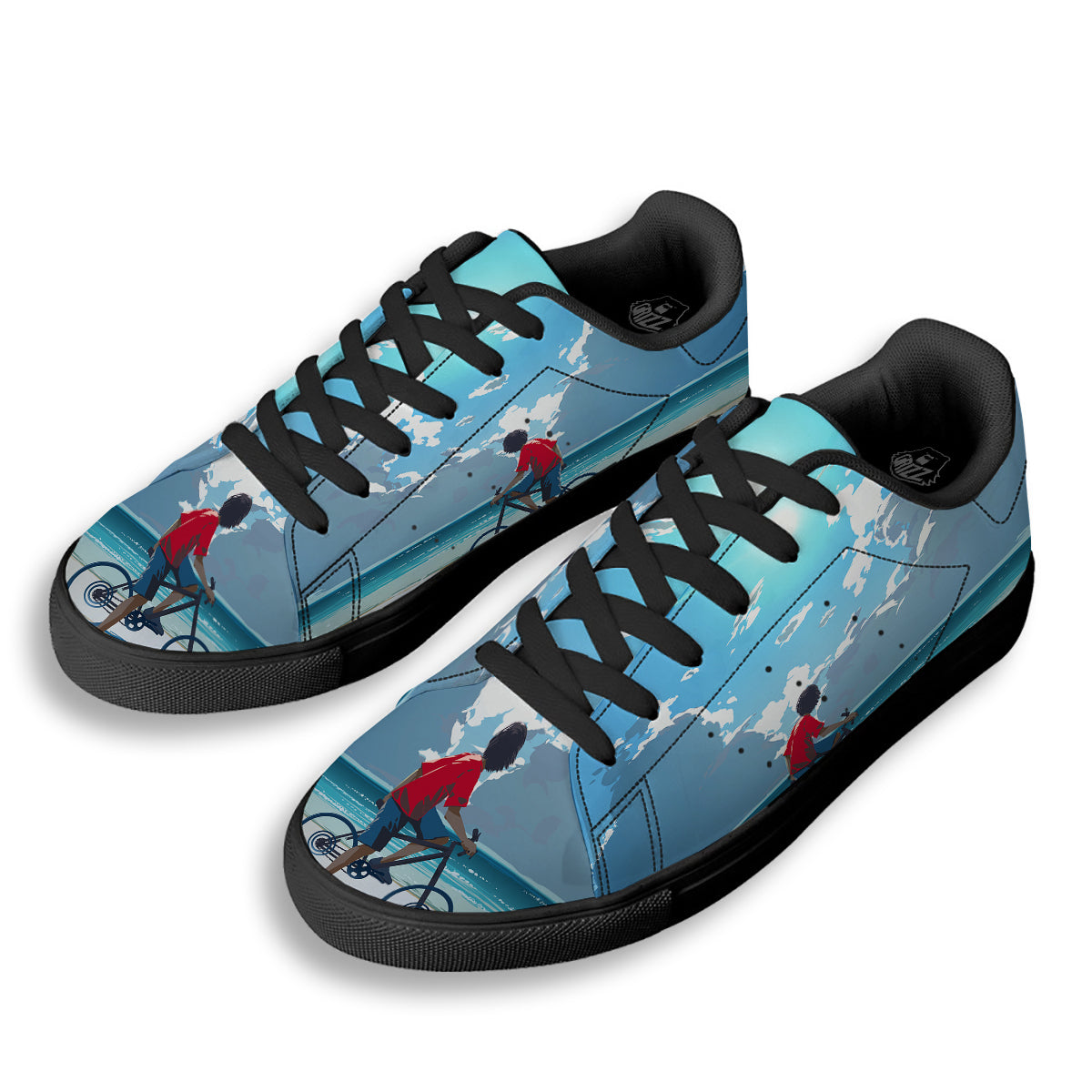 Young Man Looking At The Meteor Print Black Low Top Sneakers-grizzshop