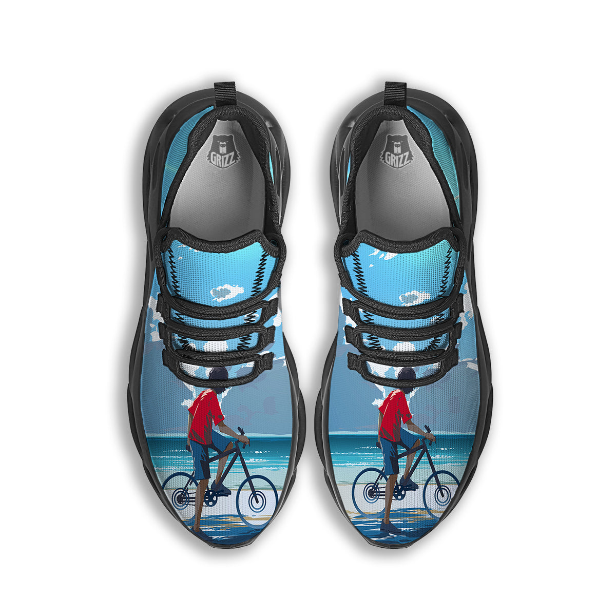 Young Man Looking At The Meteor Print Black Running Shoes-grizzshop