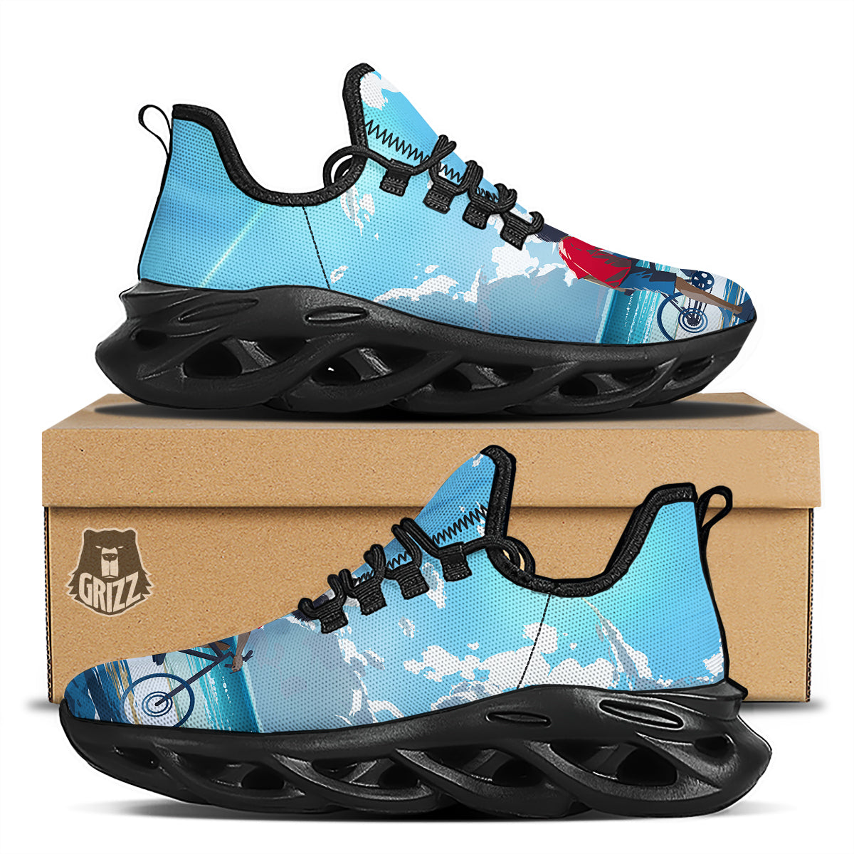 Young Man Looking At The Meteor Print Black Running Shoes-grizzshop