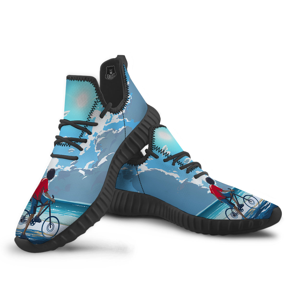 Young Man Looking At The Meteor Print Black Walking Shoes-grizzshop