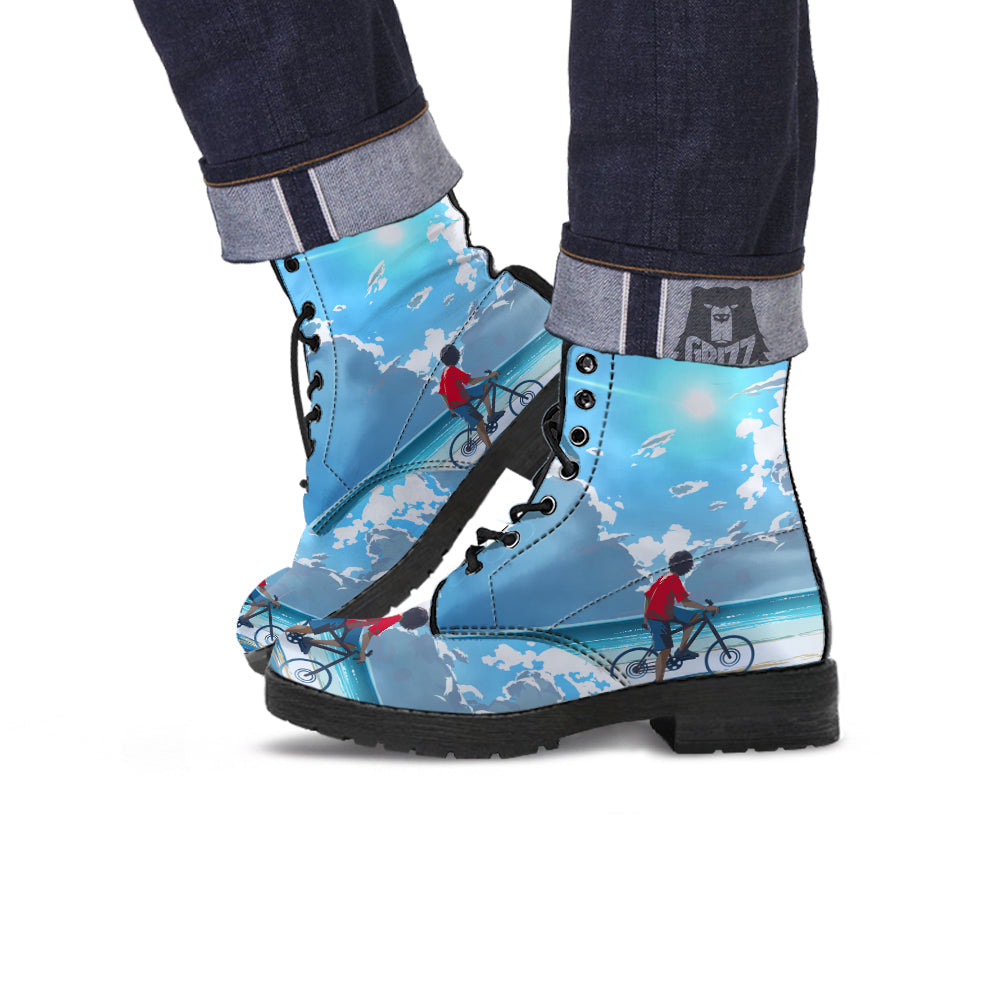Young Man Looking At The Meteor Print Leather Boots-grizzshop