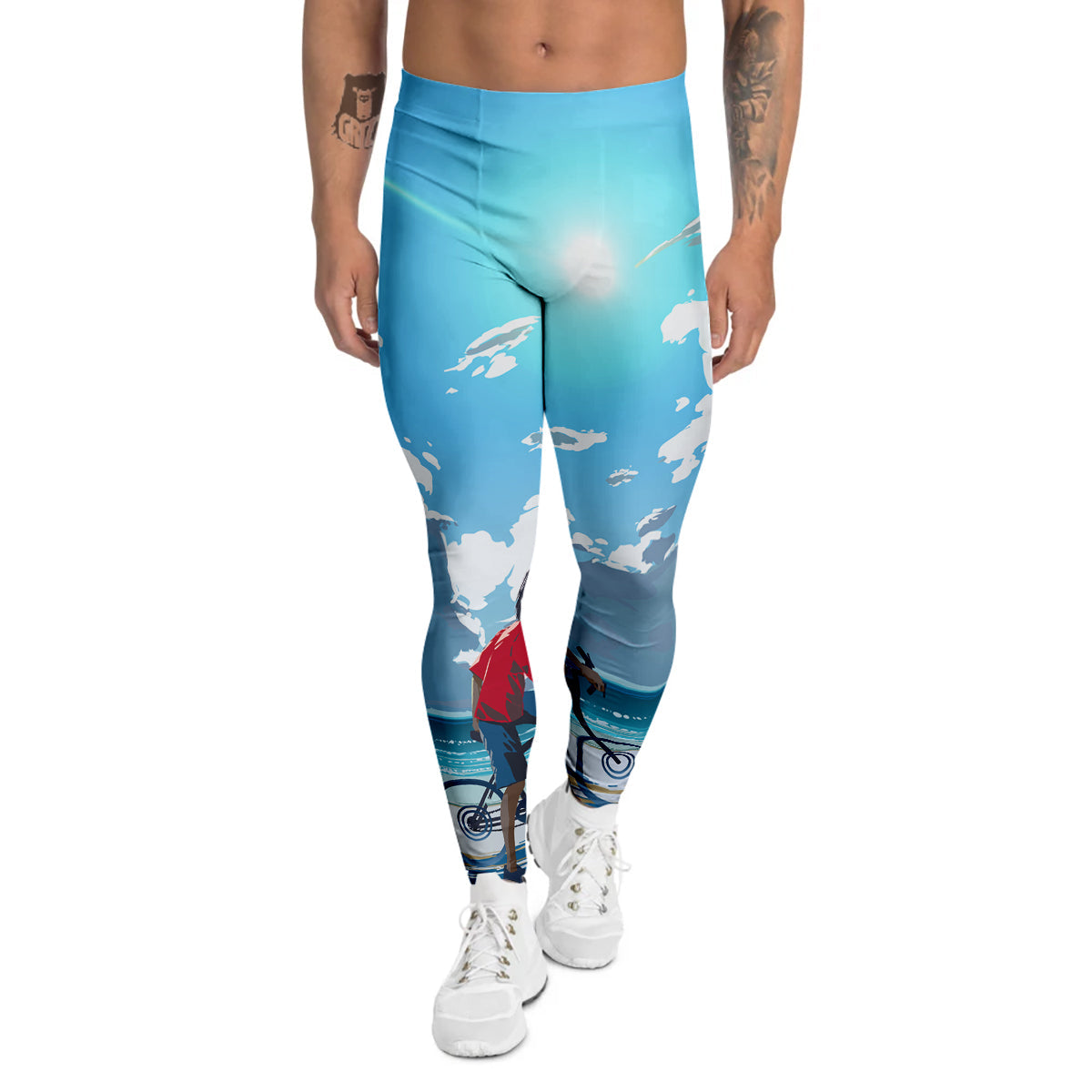 Young Man Looking At The Meteor Print Men's Leggings-grizzshop