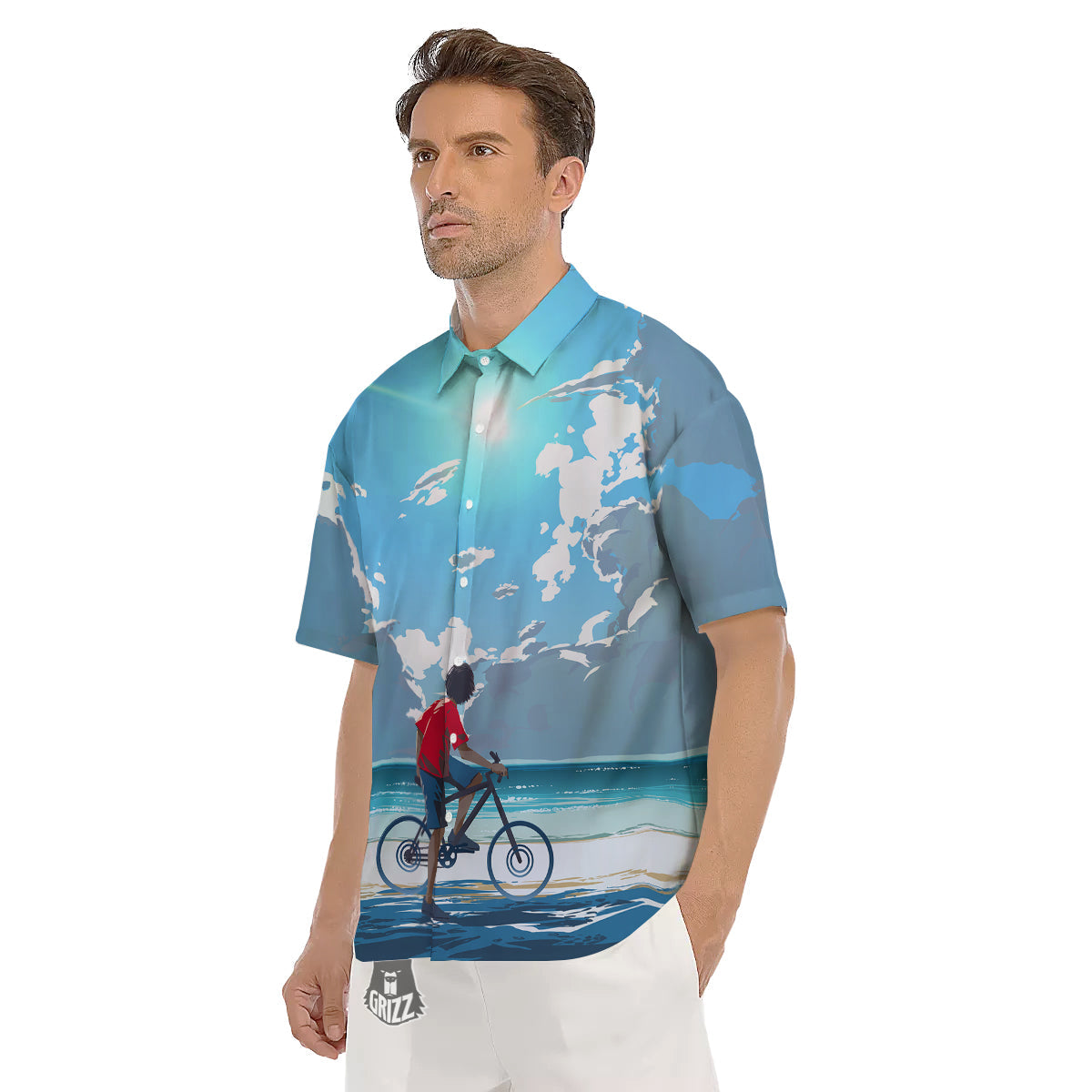 Young Man Looking At The Meteor Print Men's Short Sleeve Shirts-grizzshop