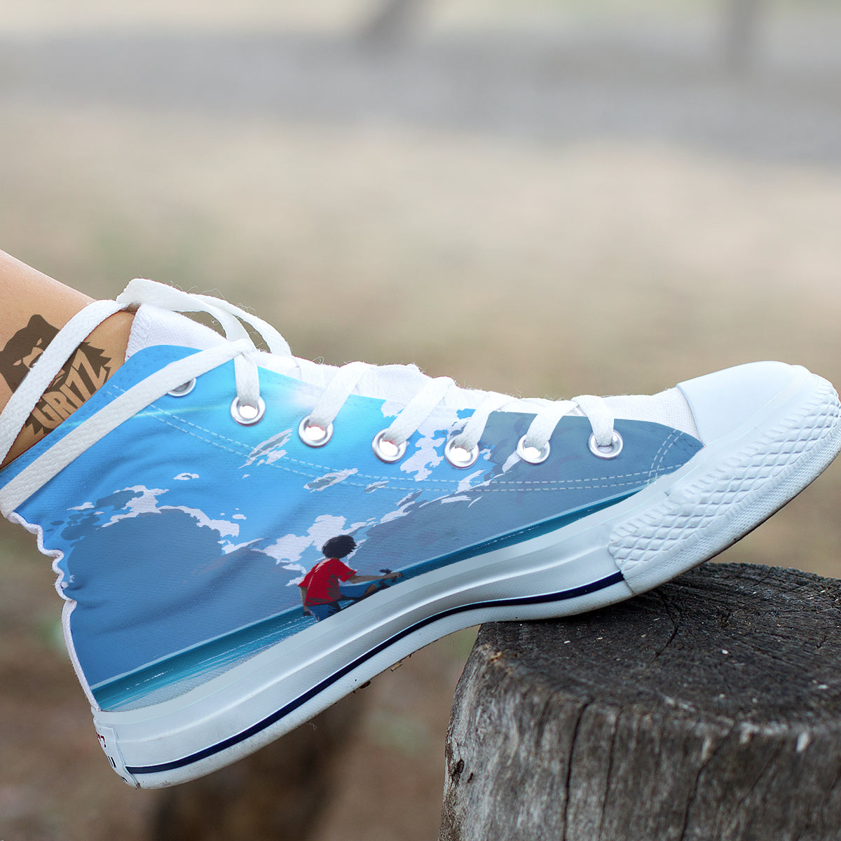 Young Man Looking At The Meteor Print White High Top Shoes-grizzshop