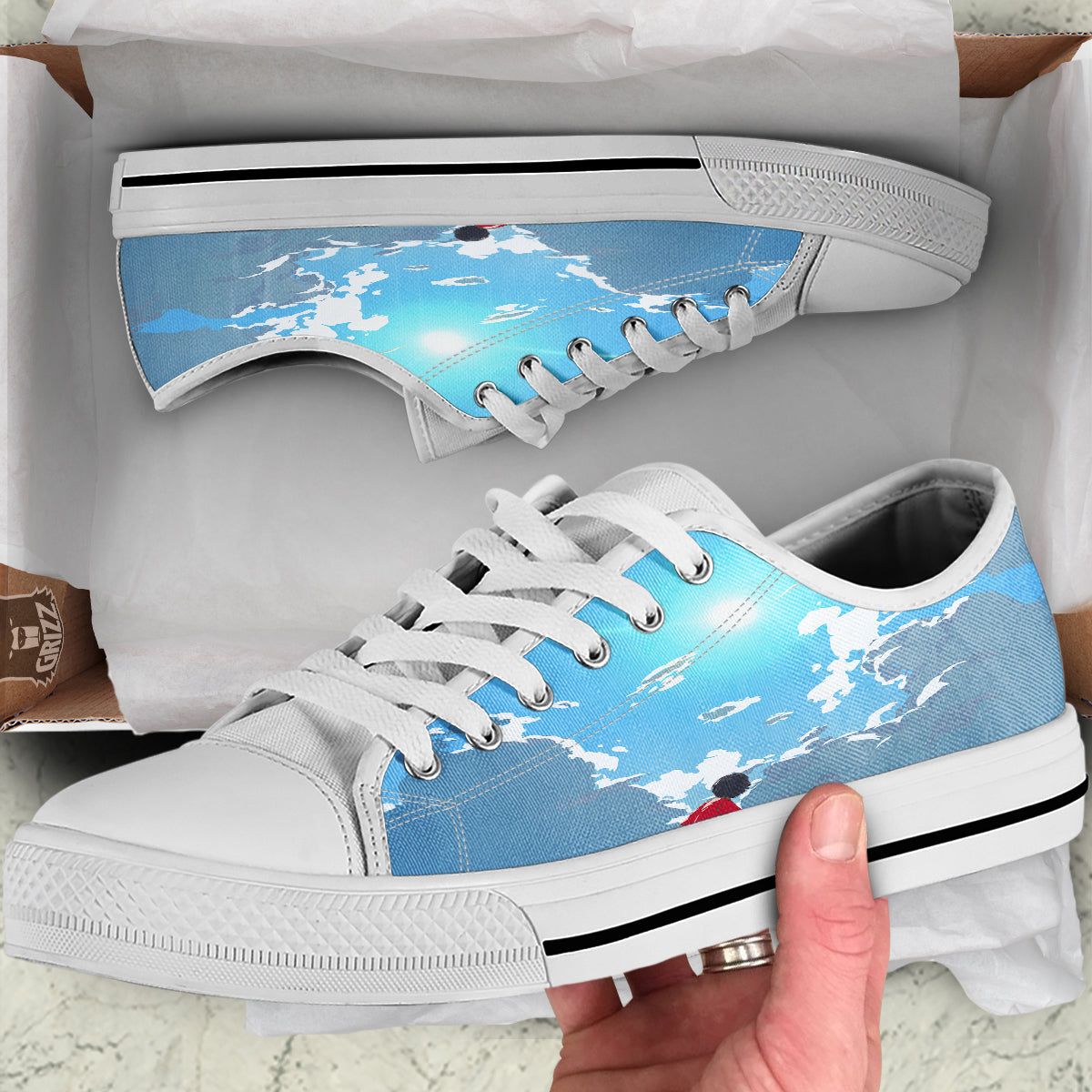 Young Man Looking At The Meteor Print White Low Top Shoes-grizzshop