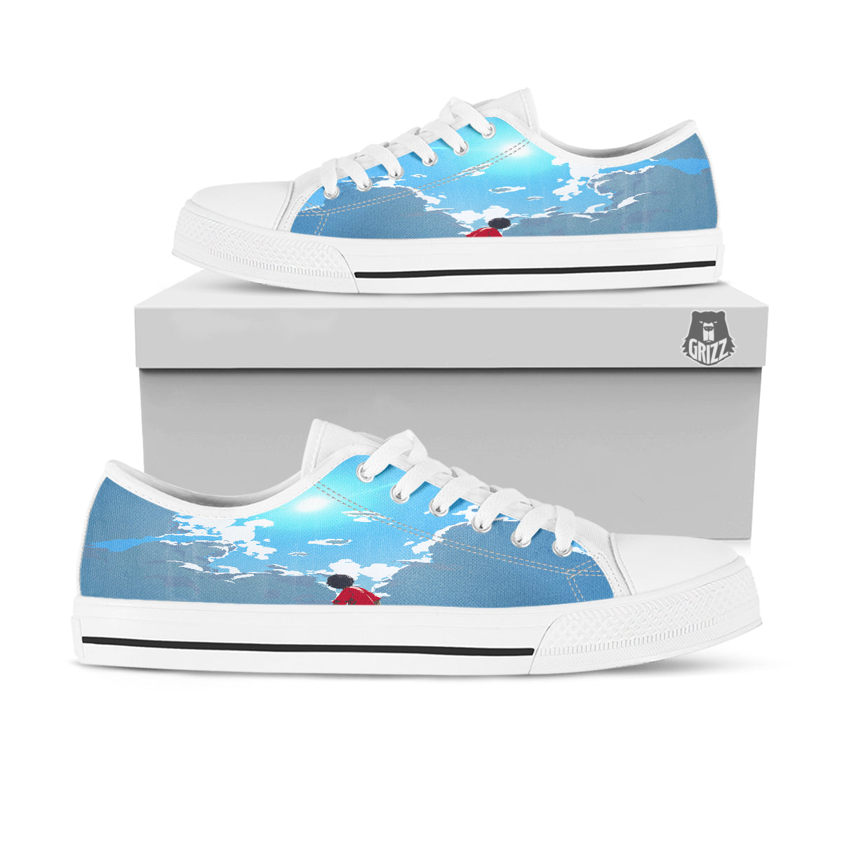 Young Man Looking At The Meteor Print White Low Top Shoes-grizzshop