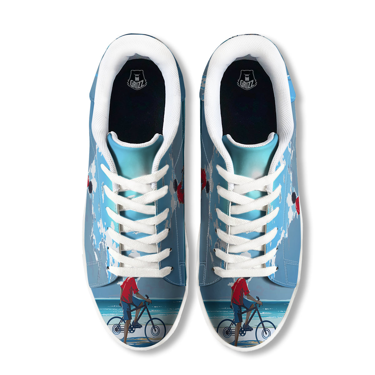 Young Man Looking At The Meteor Print White Low Top Sneakers-grizzshop