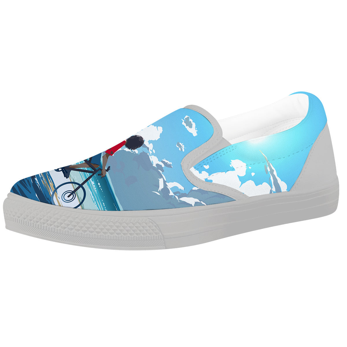 Young Man Looking At The Meteor Print White Slip On Shoes-grizzshop