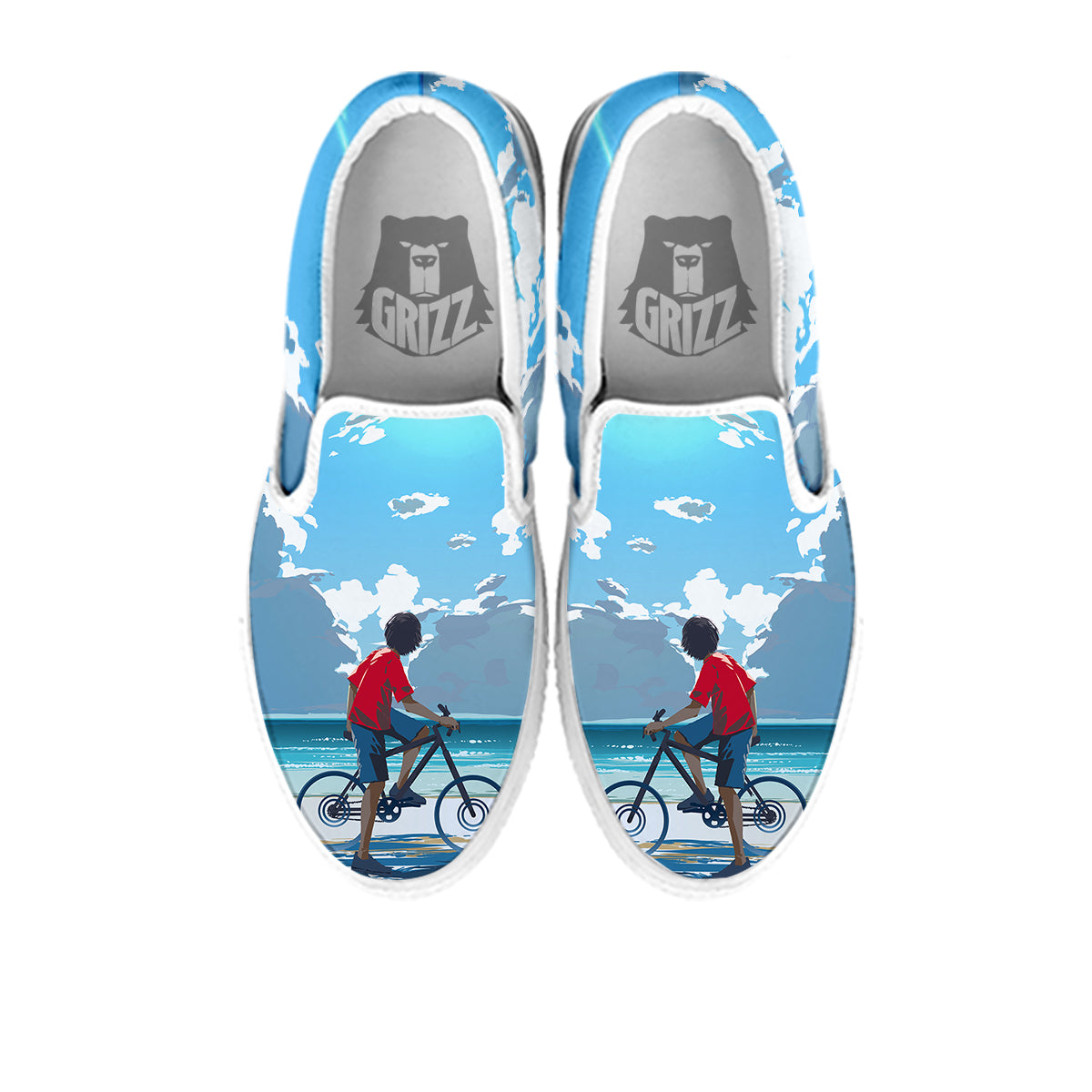 Young Man Looking At The Meteor Print White Slip On Shoes-grizzshop
