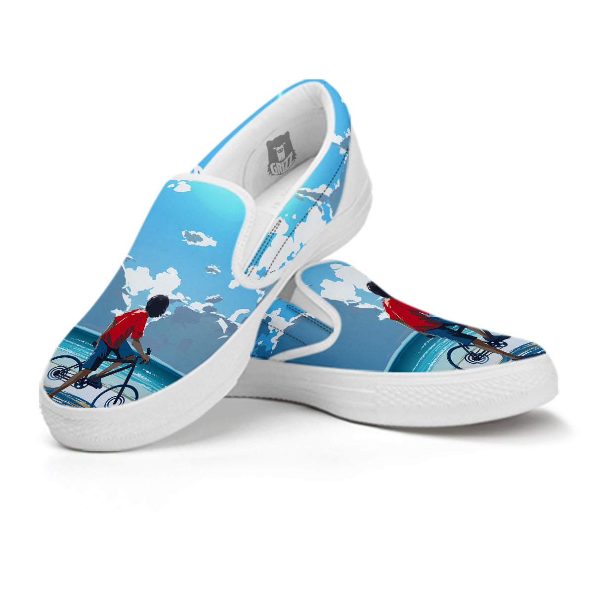 Young Man Looking At The Meteor Print White Slip On Shoes-grizzshop