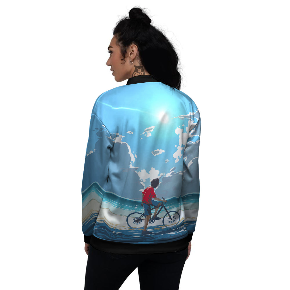 Young Man Looking At The Meteor Print Women's Bomber Jacket-grizzshop