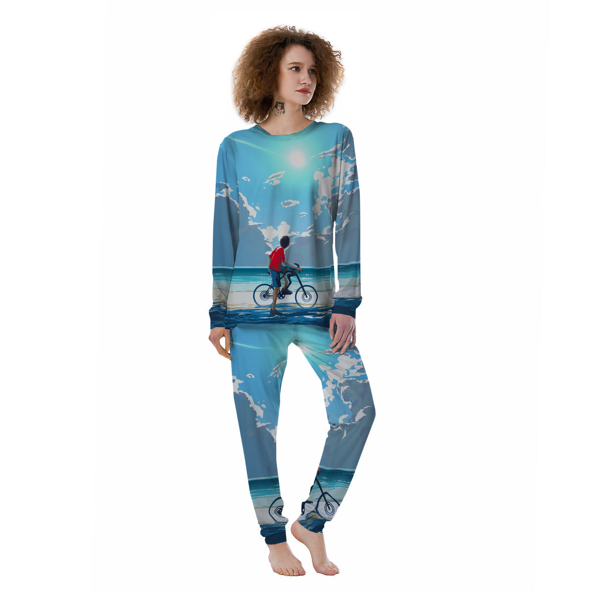 Young Man Looking At The Meteor Print Women's Pajamas-grizzshop