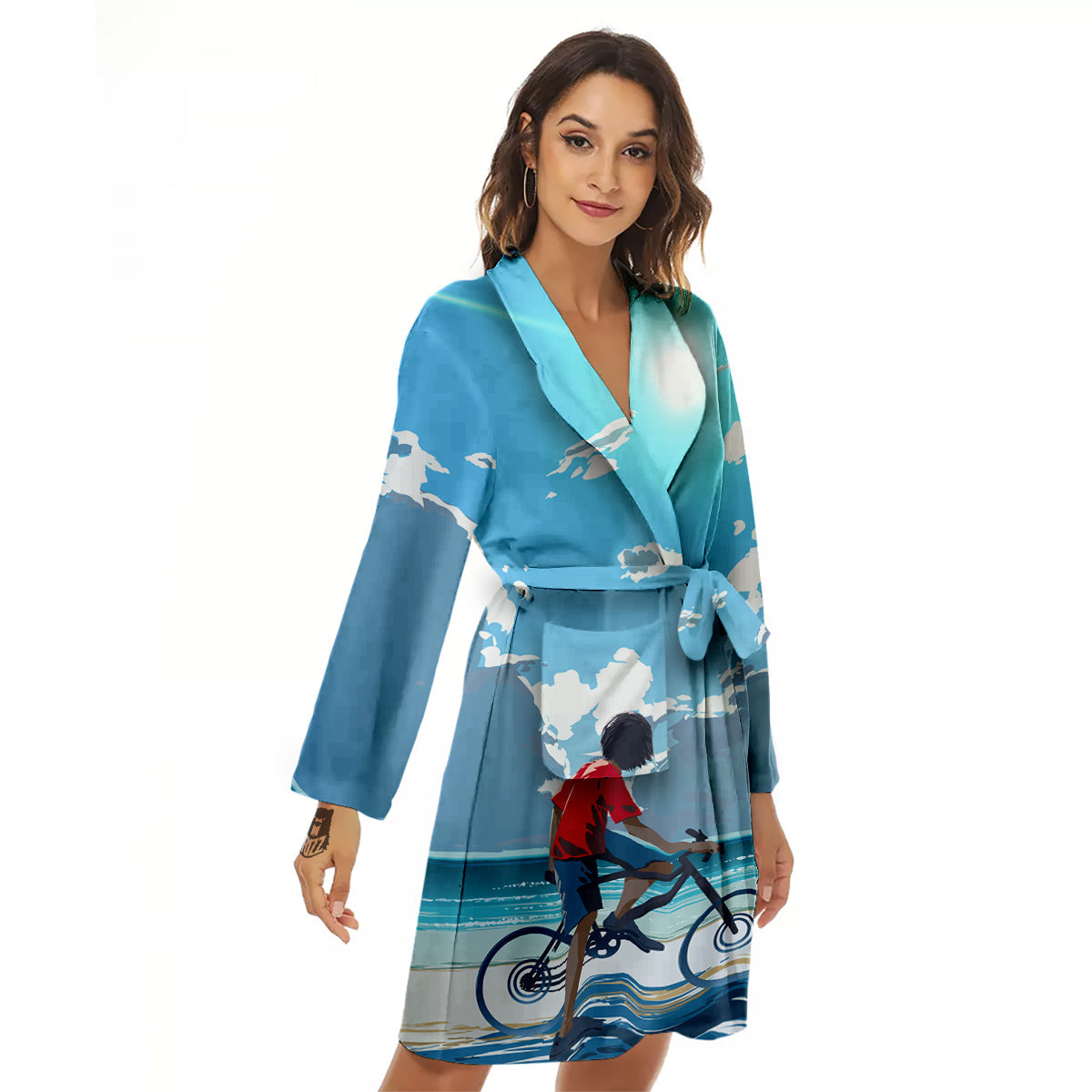 Young Man Looking At The Meteor Print Women's Robe-grizzshop