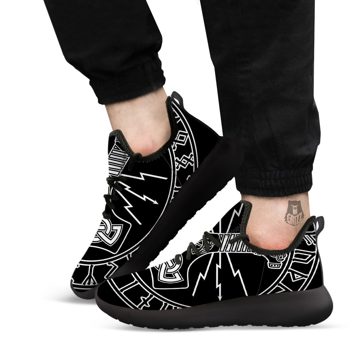 Younger Futhark And Mjolnir Print Black Athletic Shoes-grizzshop