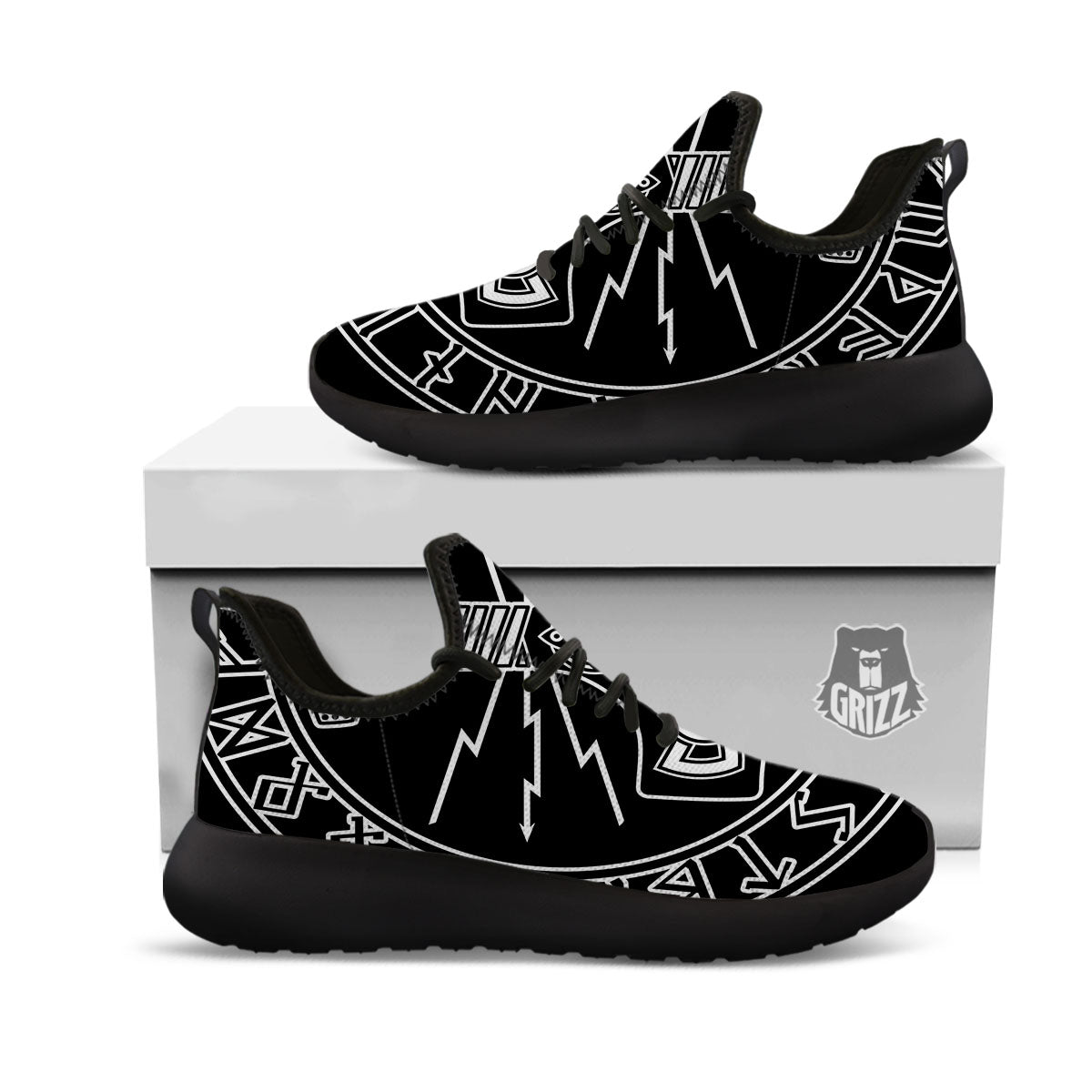 Younger Futhark And Mjolnir Print Black Athletic Shoes-grizzshop