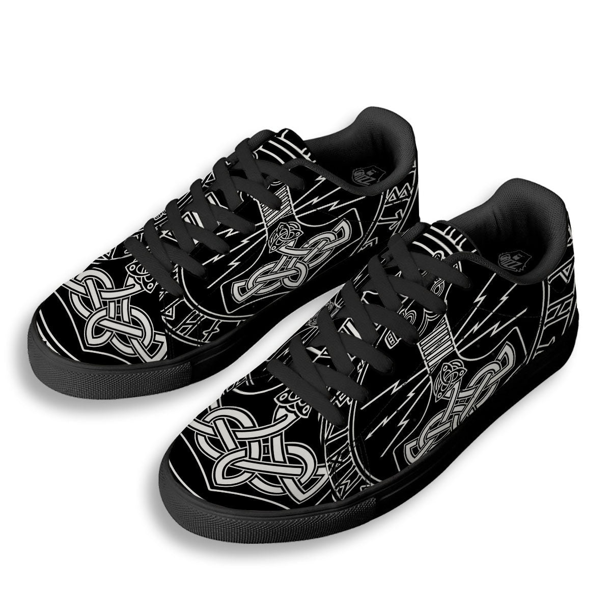 Younger Futhark And Mjolnir Print Black Low Top Sneakers-grizzshop