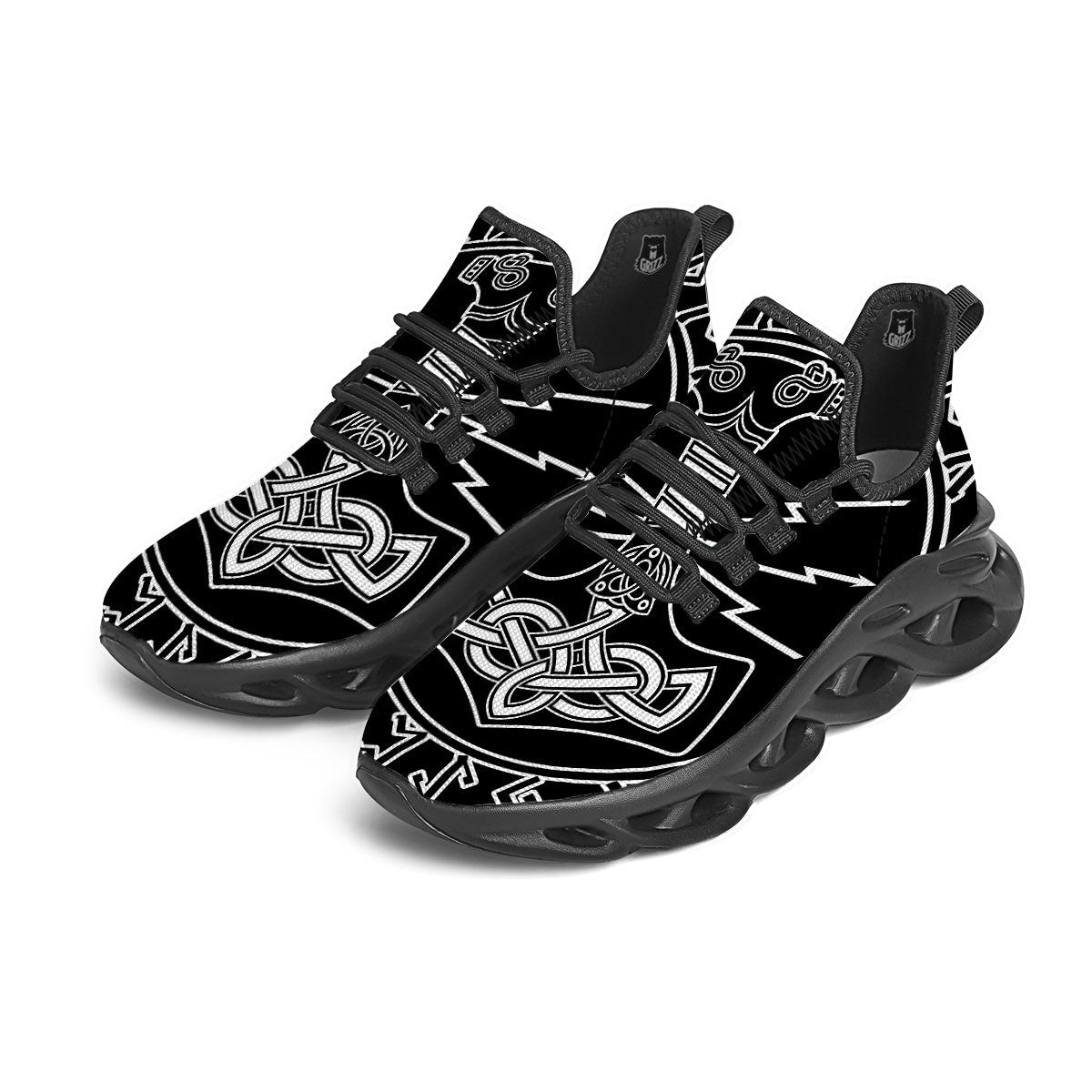 Younger Futhark And Mjolnir Print Black Running Shoes-grizzshop