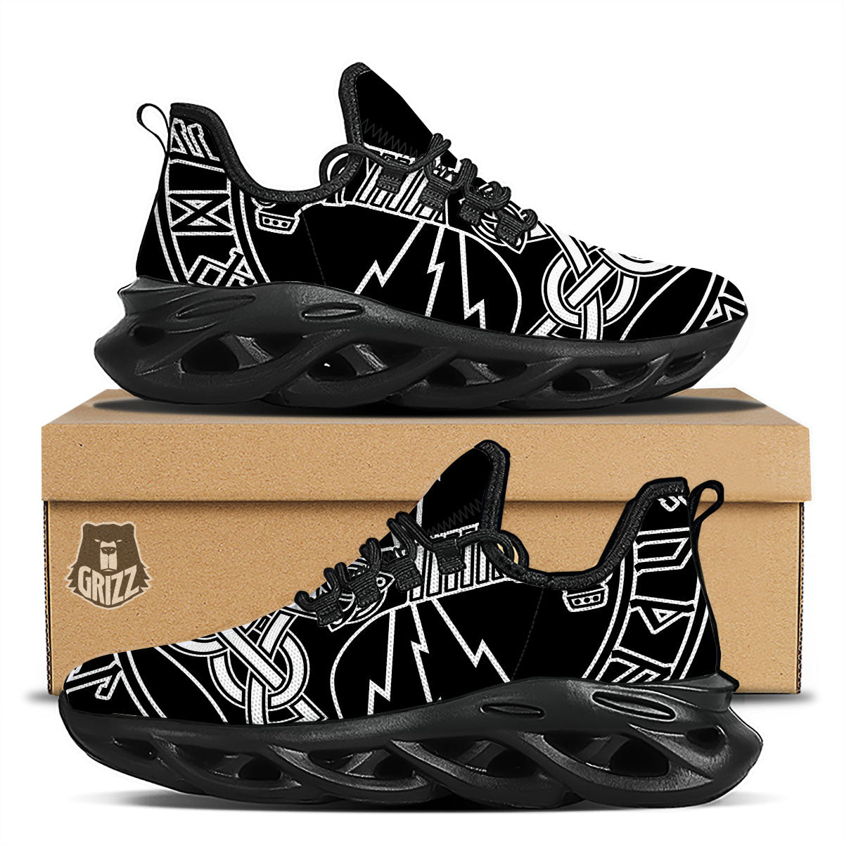 Younger Futhark And Mjolnir Print Black Running Shoes-grizzshop