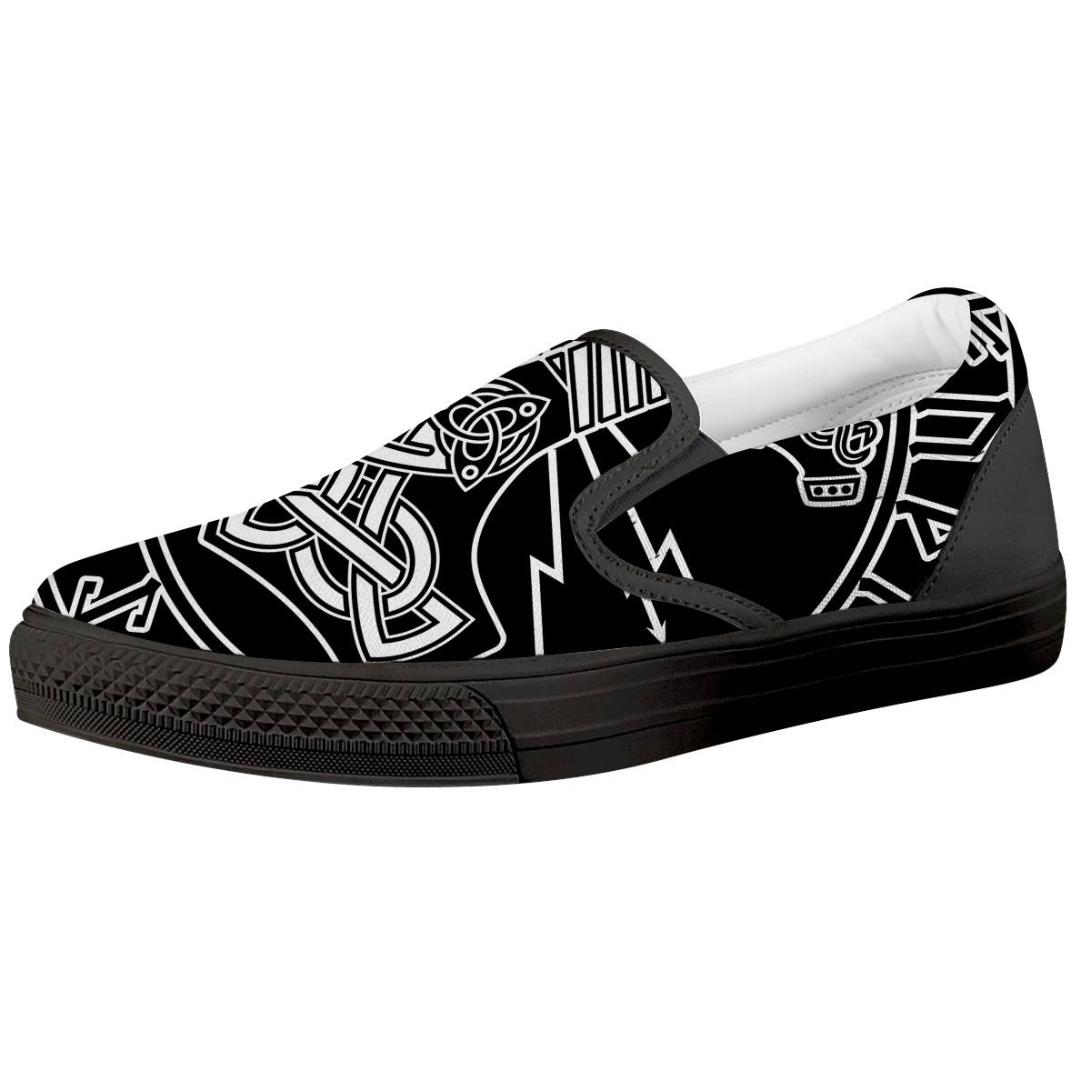 Younger Futhark And Mjolnir Print Black Slip On Shoes-grizzshop