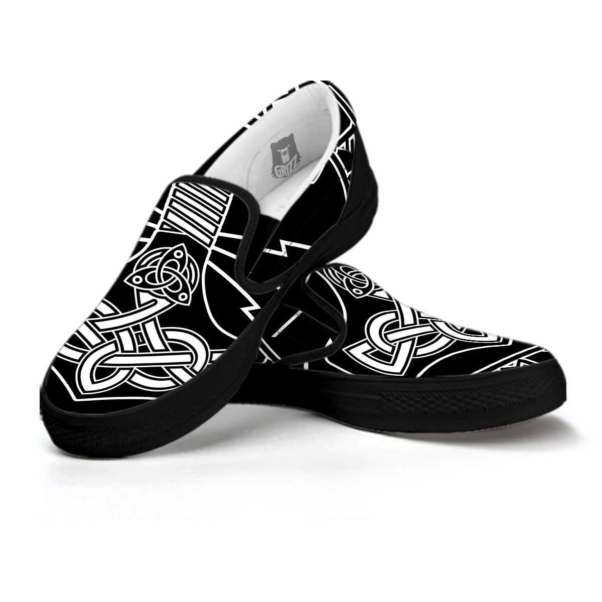 Younger Futhark And Mjolnir Print Black Slip On Shoes-grizzshop