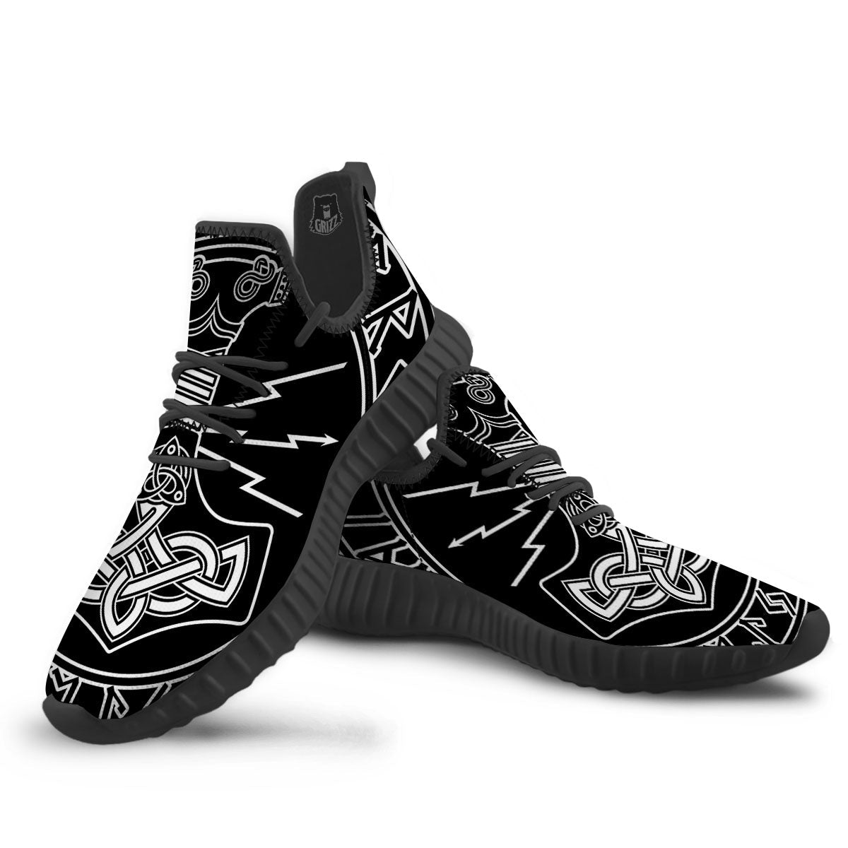 Younger Futhark And Mjolnir Print Black Walking Shoes-grizzshop