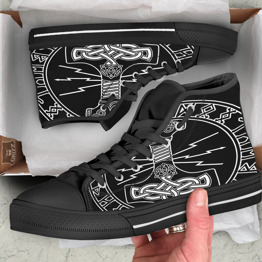 Younger Futhark And Mjolnir Print High Top Shoes-grizzshop