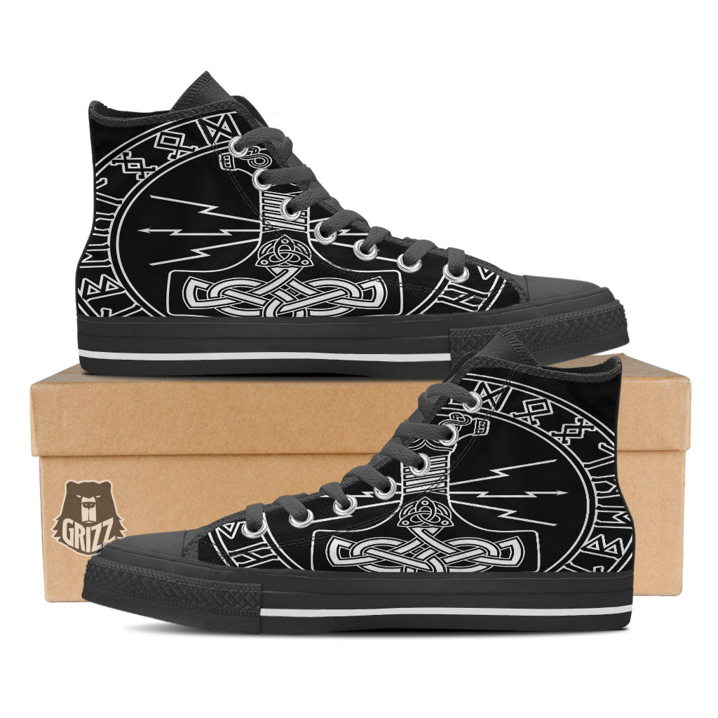 Younger Futhark And Mjolnir Print High Top Shoes-grizzshop