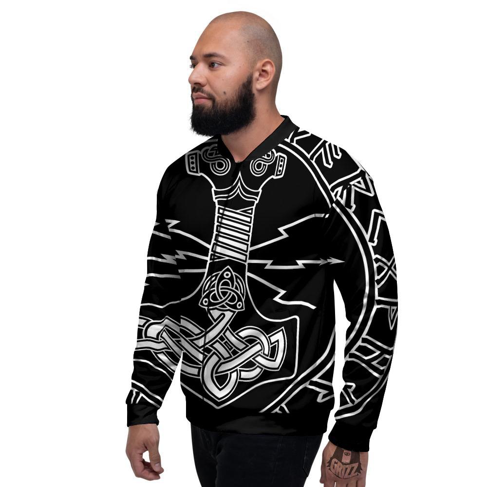 Younger Futhark And Mjolnir Print Men's Bomber Jacket-grizzshop
