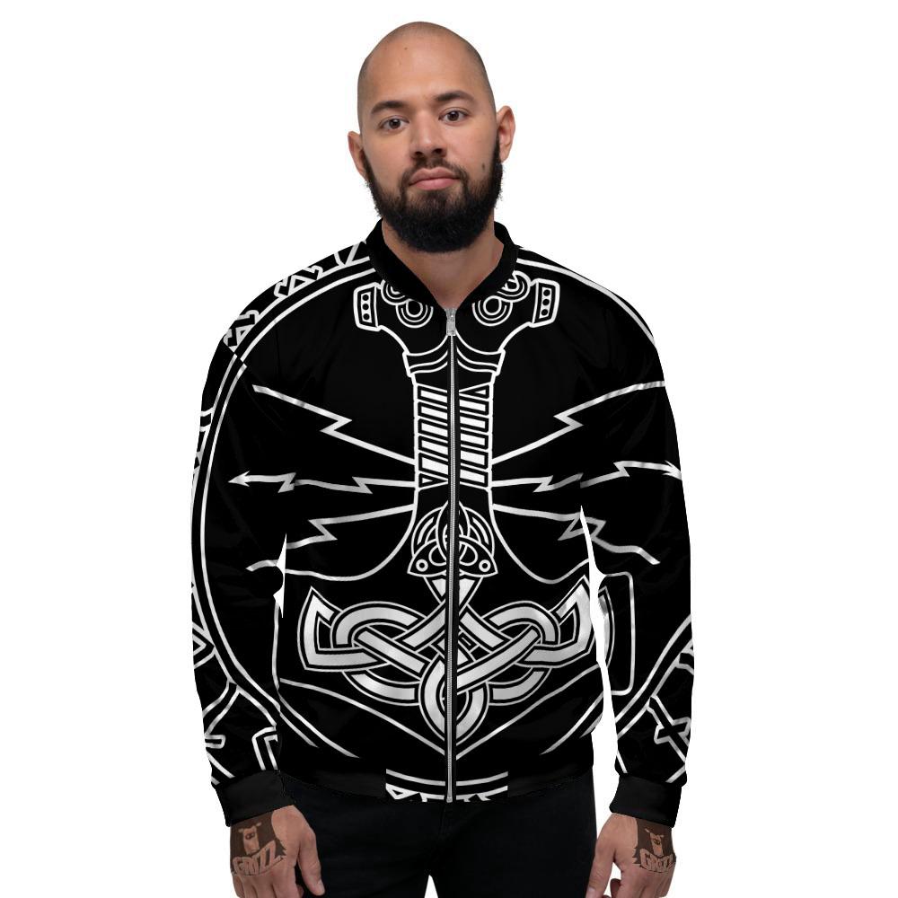 Younger Futhark And Mjolnir Print Men's Bomber Jacket-grizzshop