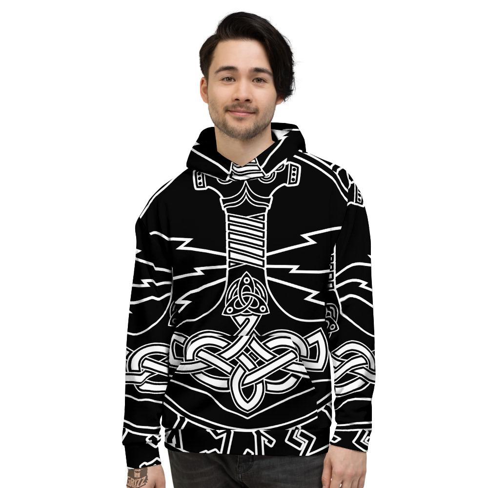 Younger Futhark And Mjolnir Print Men's Hoodie-grizzshop