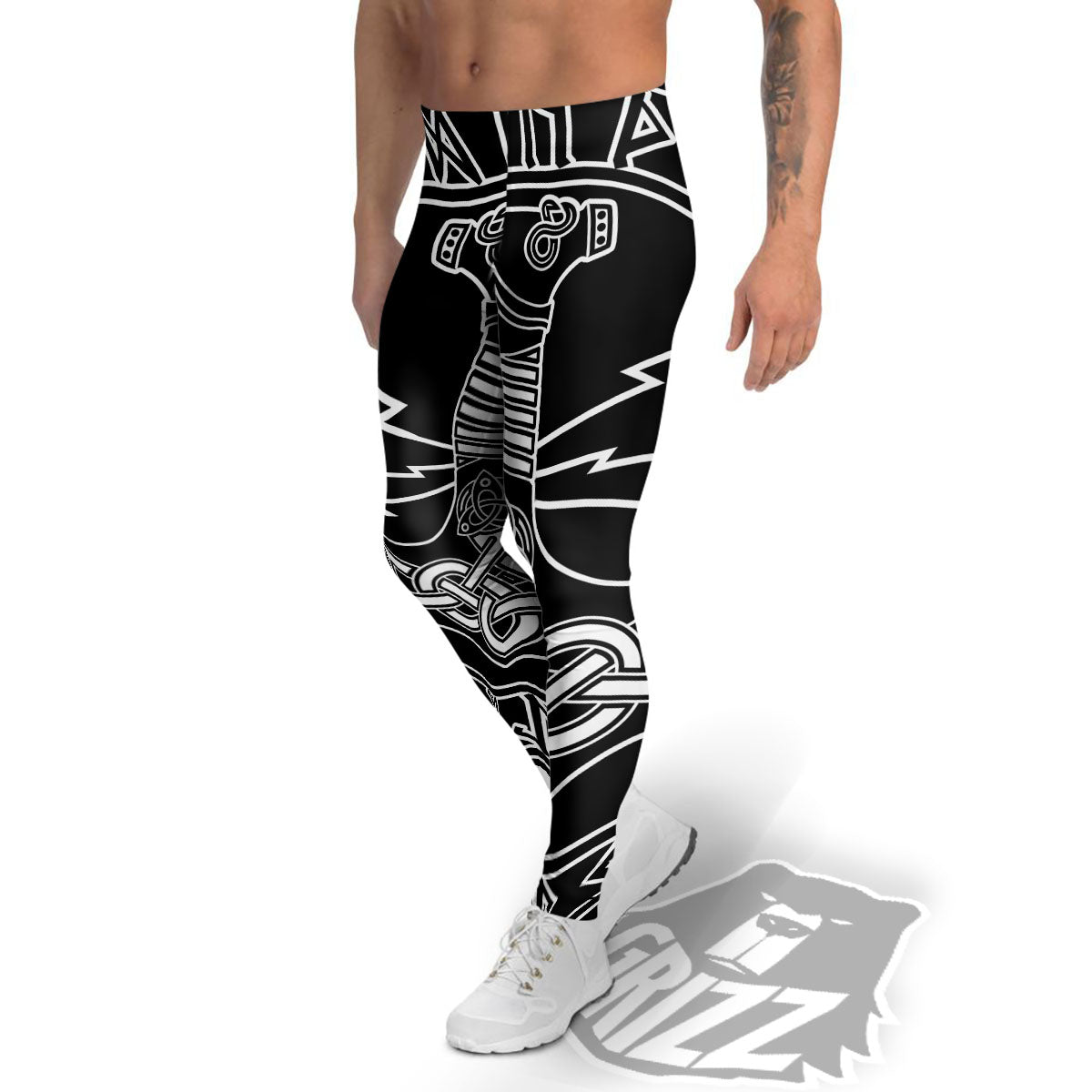 Younger Futhark And Mjolnir Print Men's Leggings-grizzshop