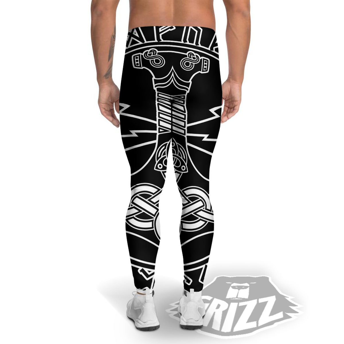 Younger Futhark And Mjolnir Print Men's Leggings-grizzshop