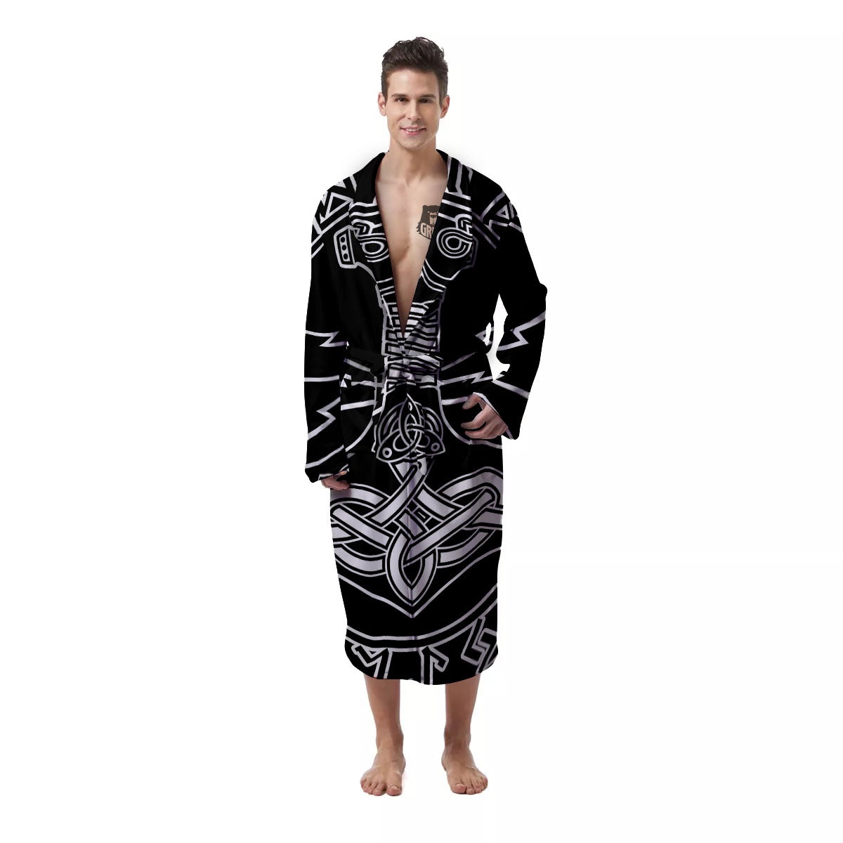 Younger Futhark And Mjolnir Print Men's Robe-grizzshop