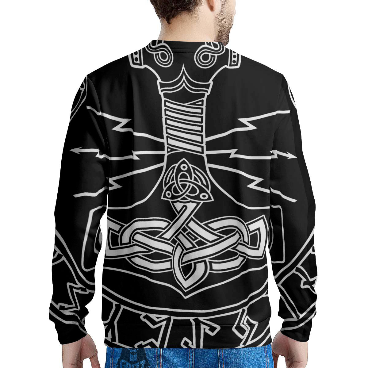 Younger Futhark And Mjolnir Print Men's Sweatshirt-grizzshop