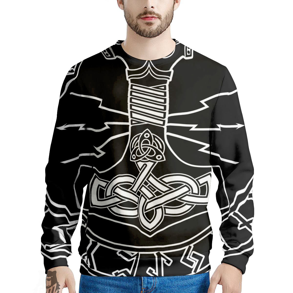 Younger Futhark And Mjolnir Print Men's Sweatshirt-grizzshop
