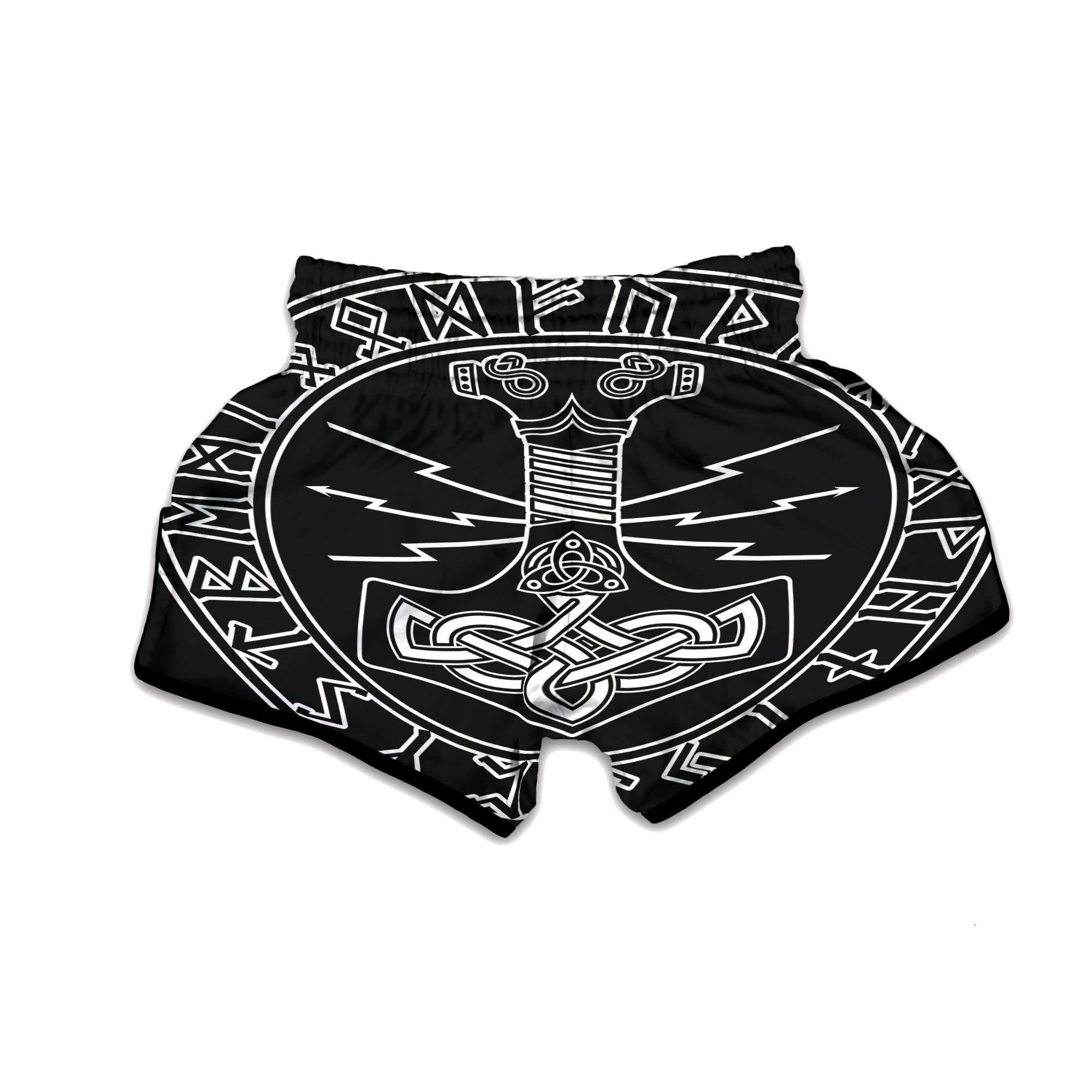 Younger Futhark And Mjolnir Print Muay Thai Boxing Shorts-grizzshop