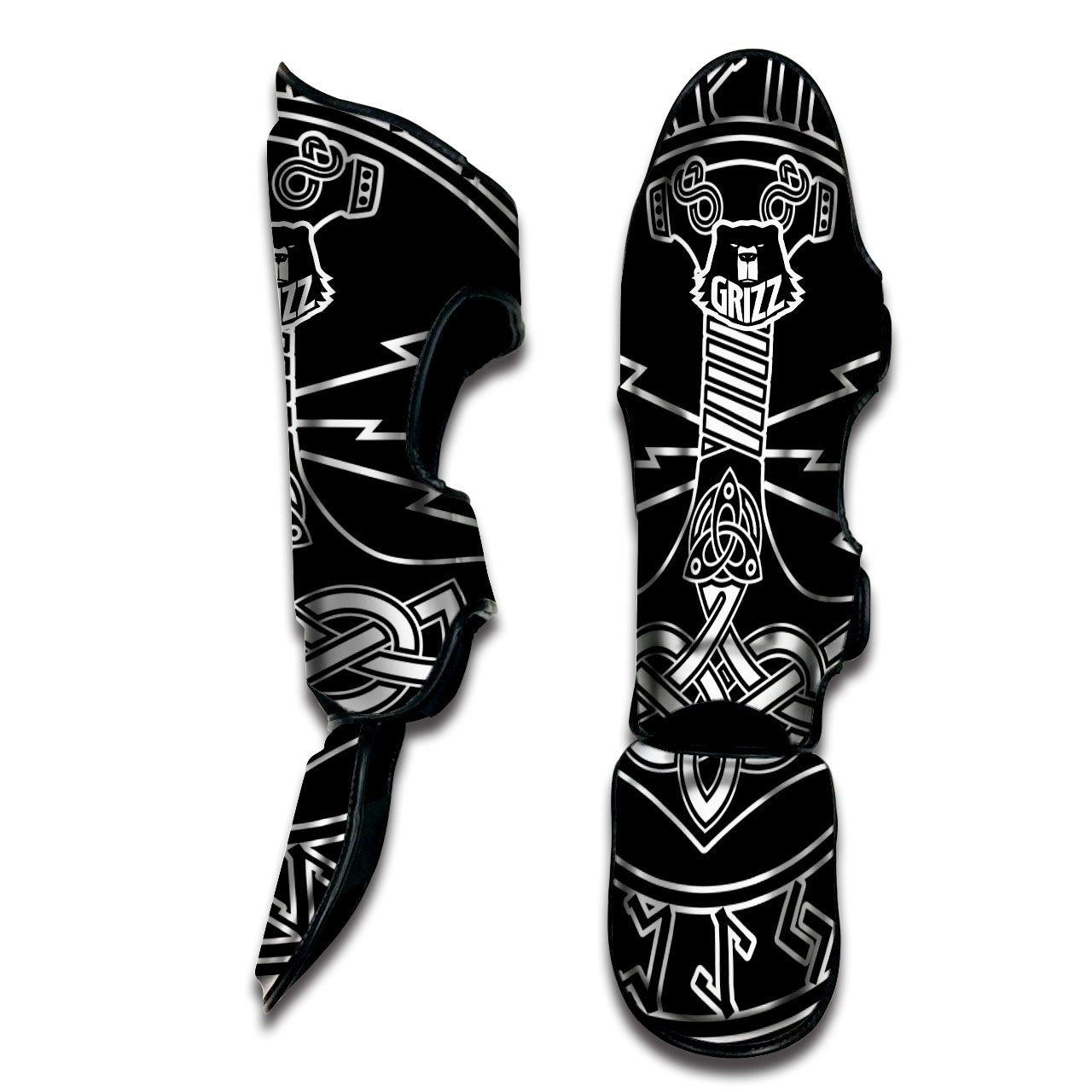 Younger Futhark And Mjolnir Print Muay Thai Shin Guards-grizzshop