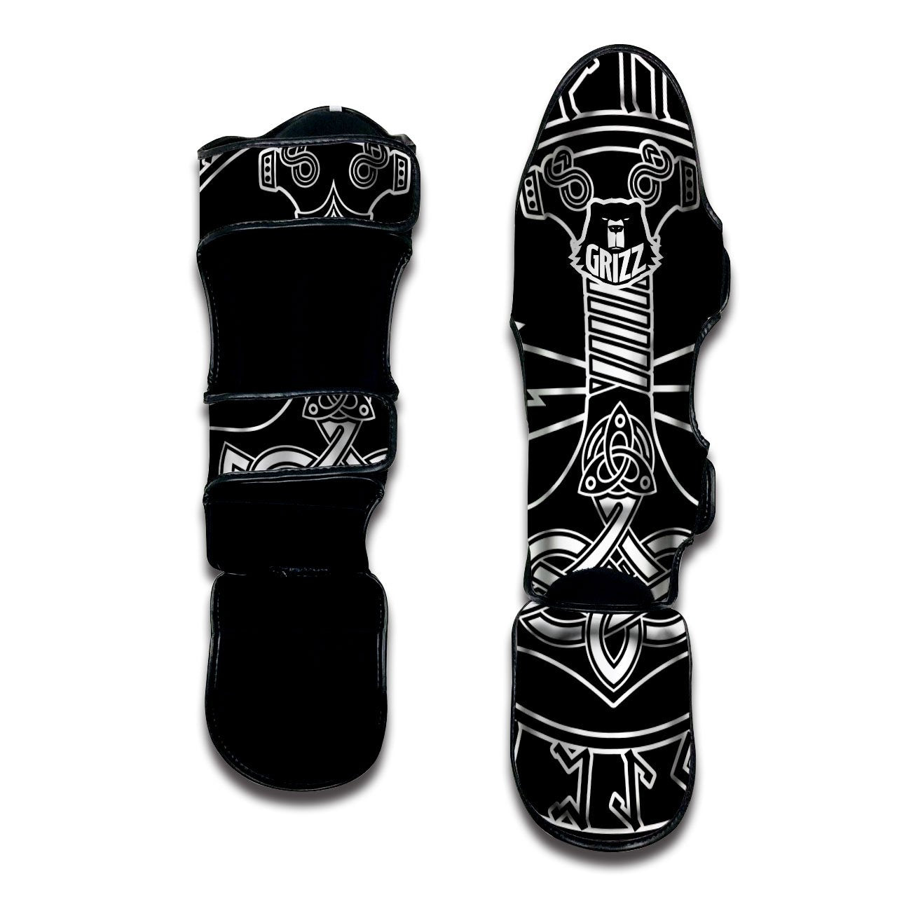 Younger Futhark And Mjolnir Print Muay Thai Shin Guards-grizzshop
