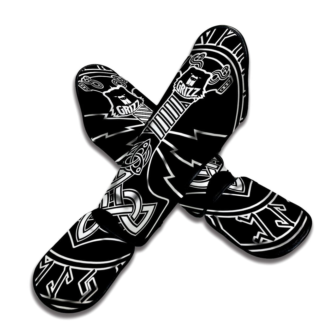 Younger Futhark And Mjolnir Print Muay Thai Shin Guards-grizzshop