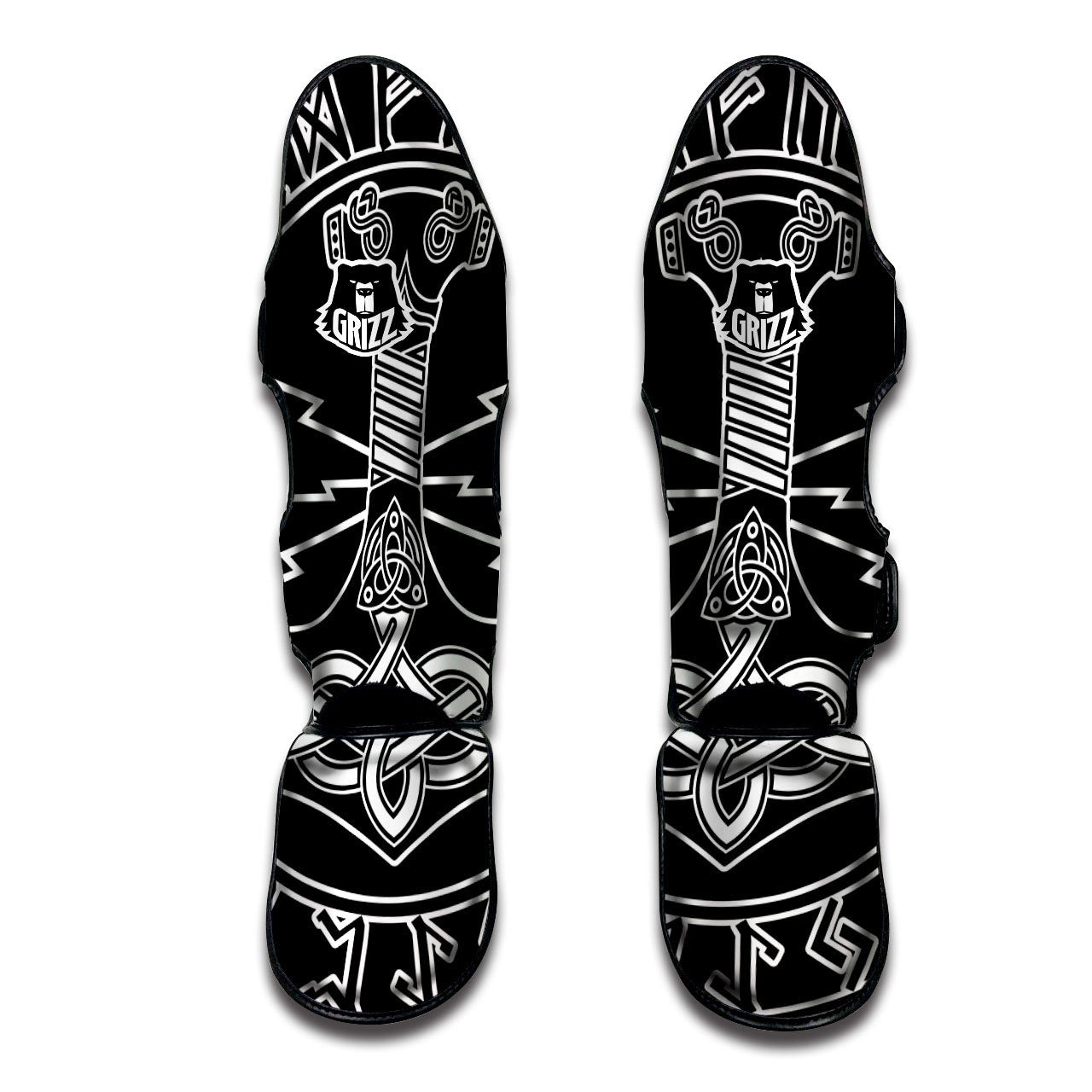 Younger Futhark And Mjolnir Print Muay Thai Shin Guards-grizzshop