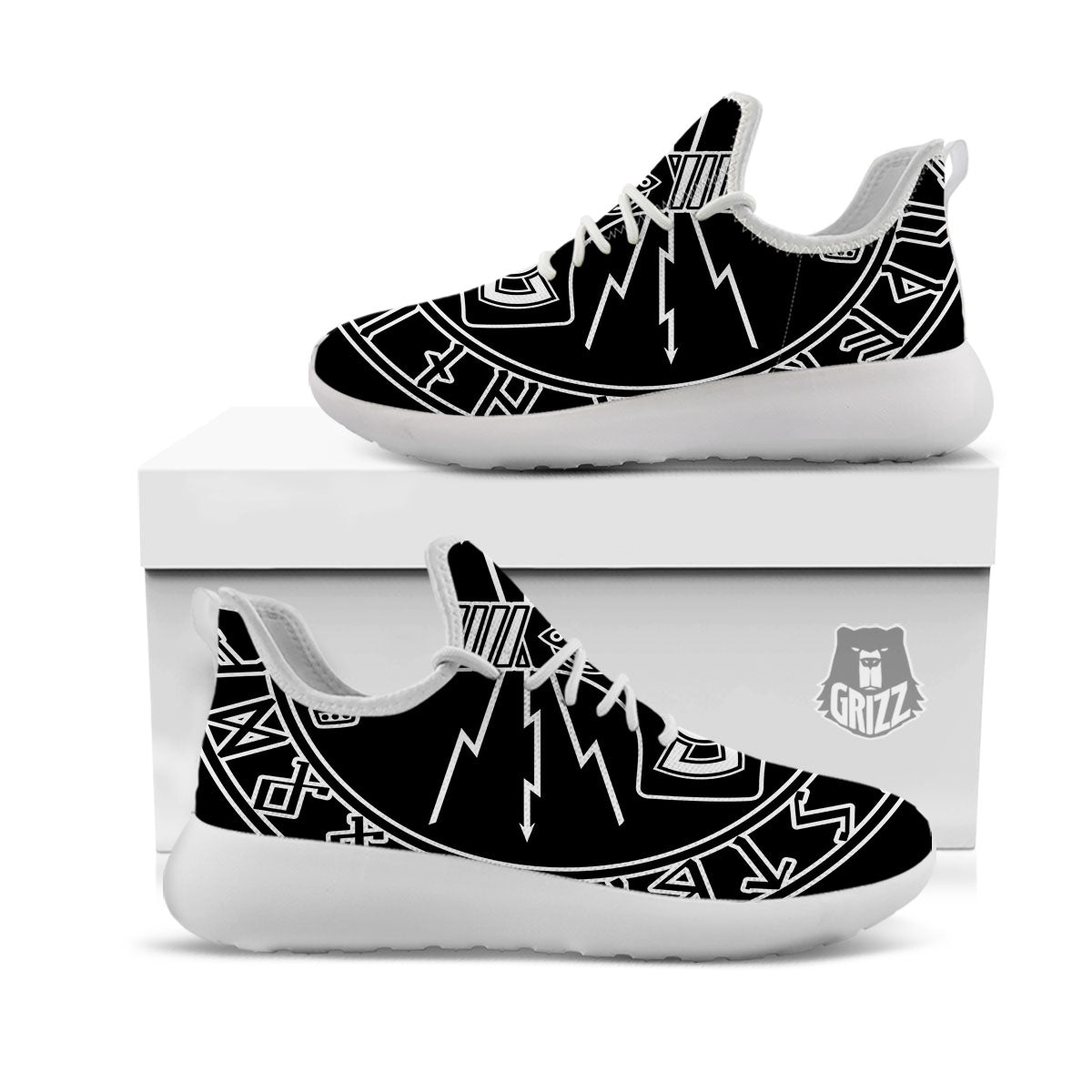 Younger Futhark And Mjolnir Print White Athletic Shoes-grizzshop
