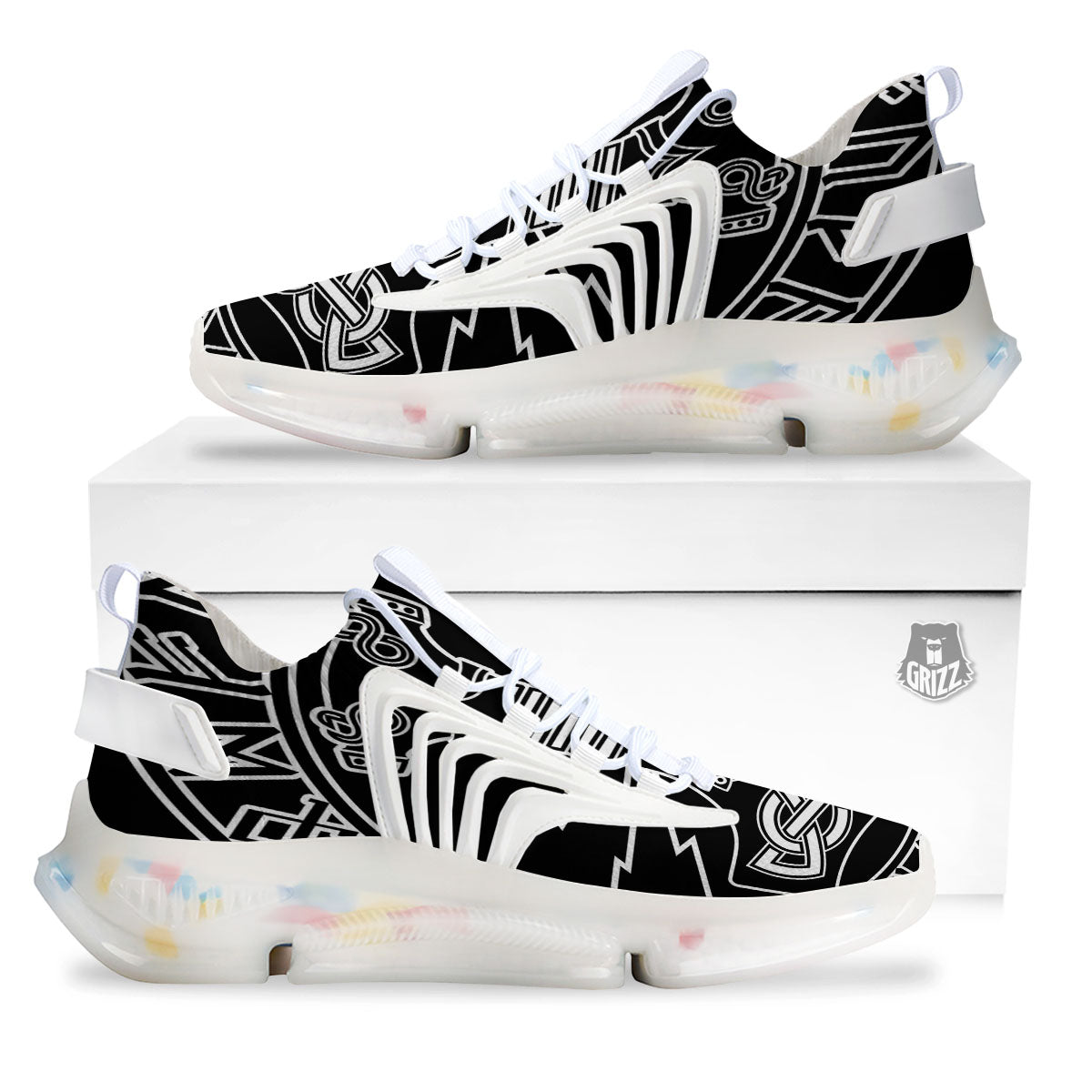 Younger Futhark And Mjolnir Print White Gym Shoes-grizzshop