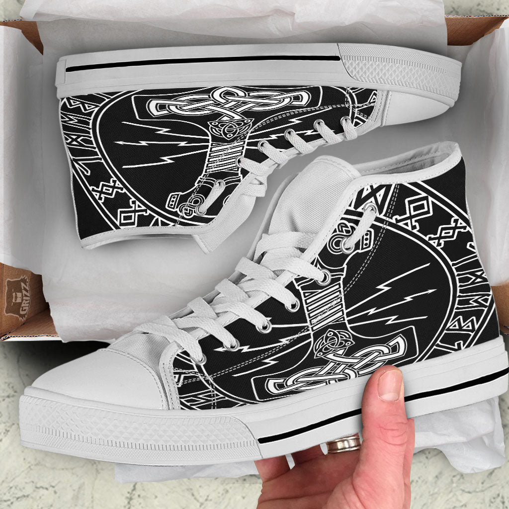 Younger Futhark And Mjolnir Print White High Top Shoes-grizzshop