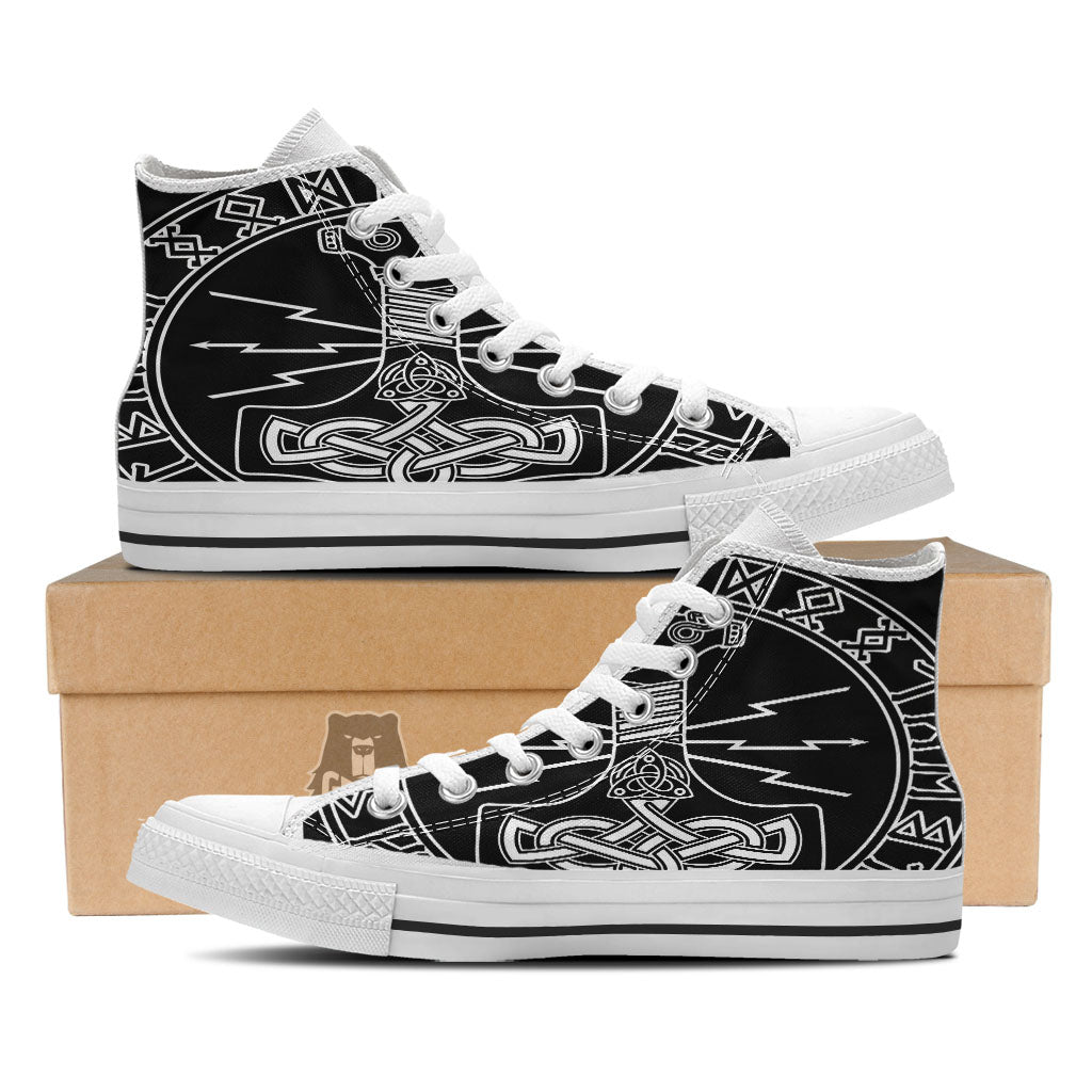 Younger Futhark And Mjolnir Print White High Top Shoes-grizzshop
