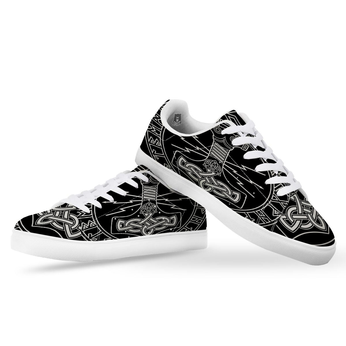 Younger Futhark And Mjolnir Print White Low Top Sneakers-grizzshop