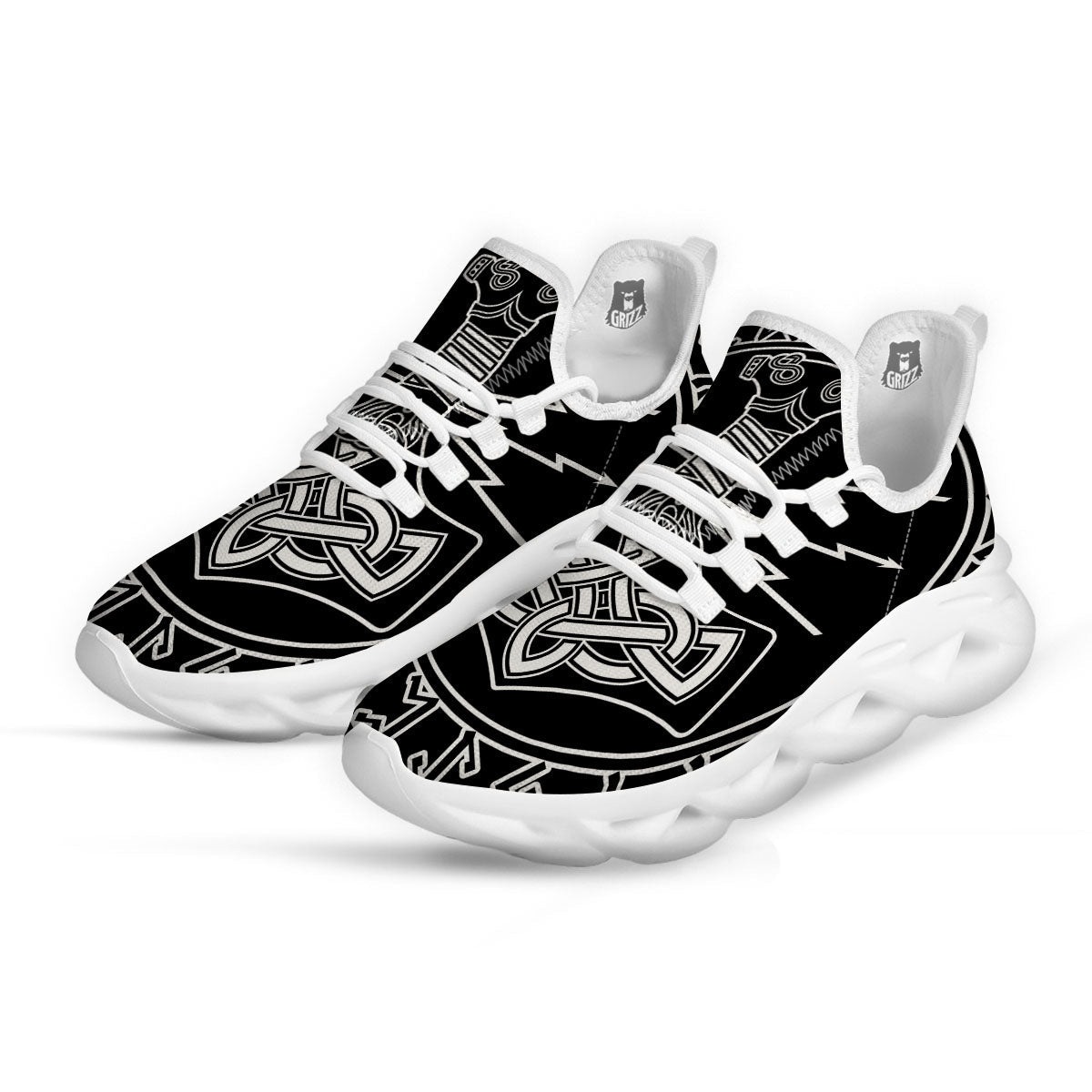Younger Futhark And Mjolnir Print White Running Shoes-grizzshop