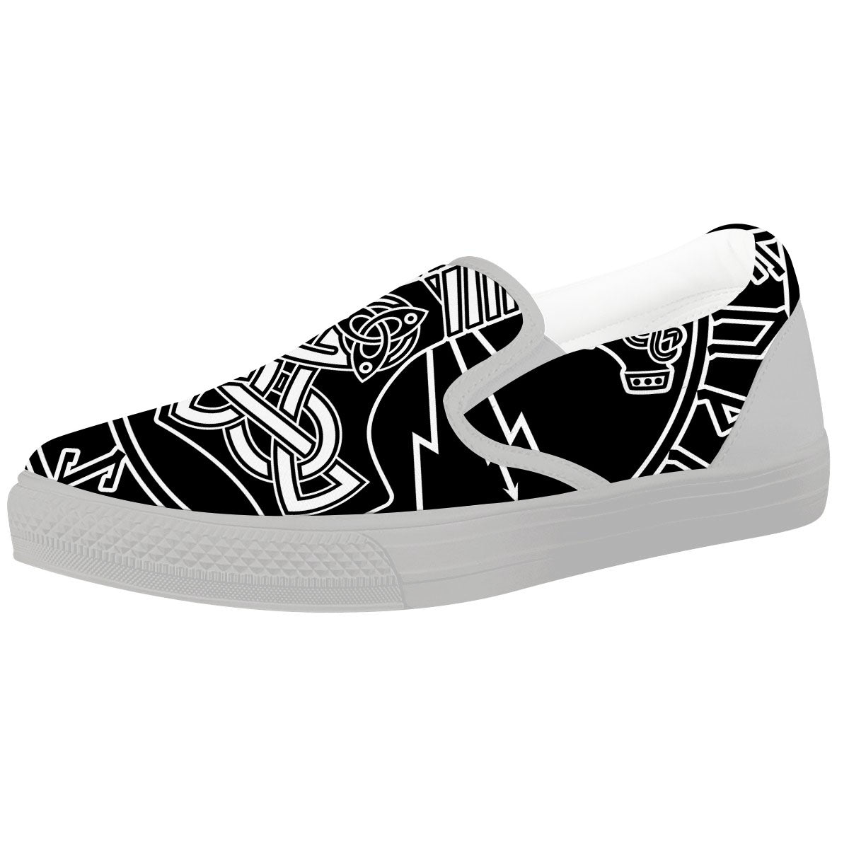 Younger Futhark And Mjolnir Print White Slip On Shoes-grizzshop