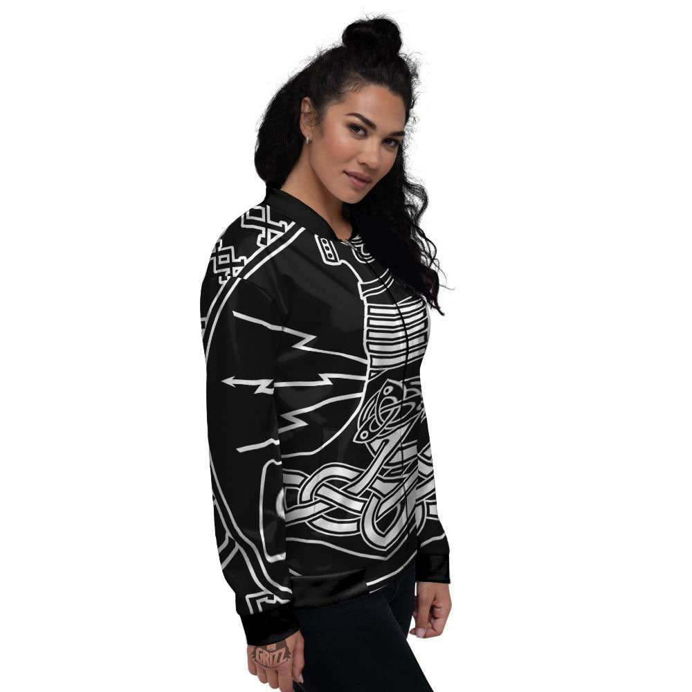 Younger Futhark And Mjolnir Print Women's Bomber Jacket-grizzshop